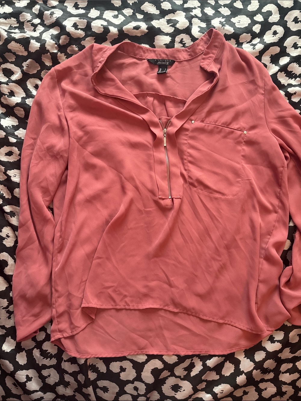 Streetwear Society Rose Pink Zip-Front Blouse
